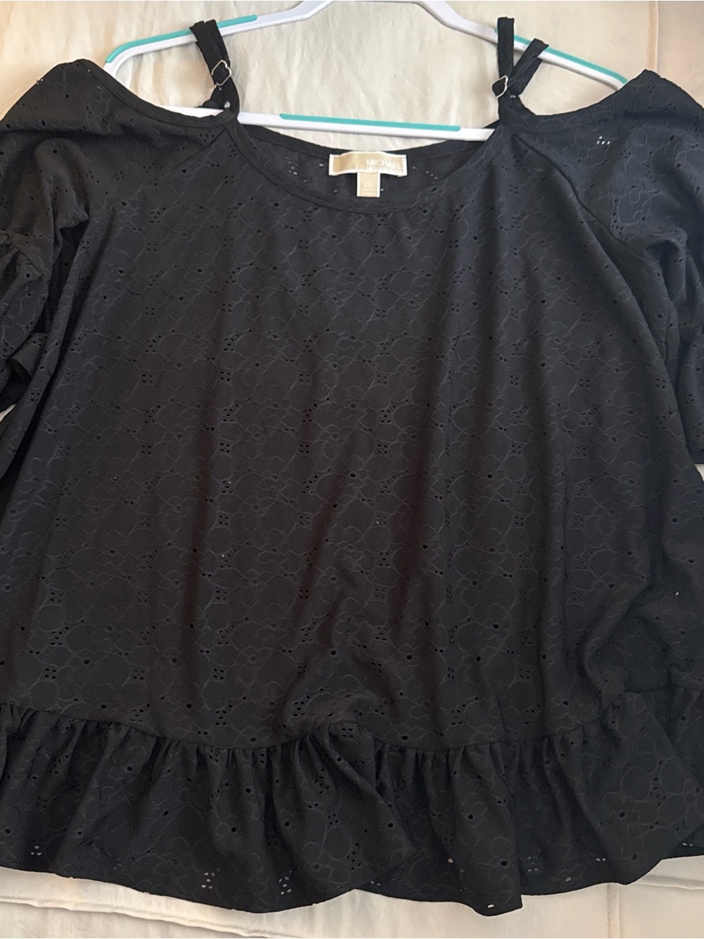 Michael Kors Black Eyelet Cold-Shoulder Tunic Top
